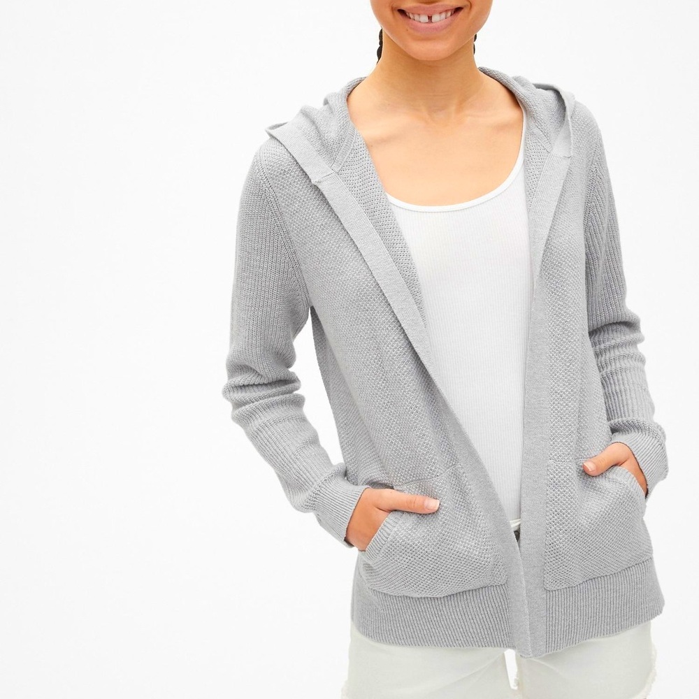 Gap relaxed open front textured hooded cardigan